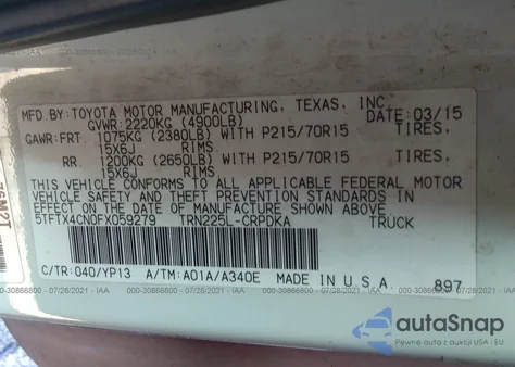 2015 Toyota Tacoma из США, поврежденный, VIN 5TFTX4CN0FX059279